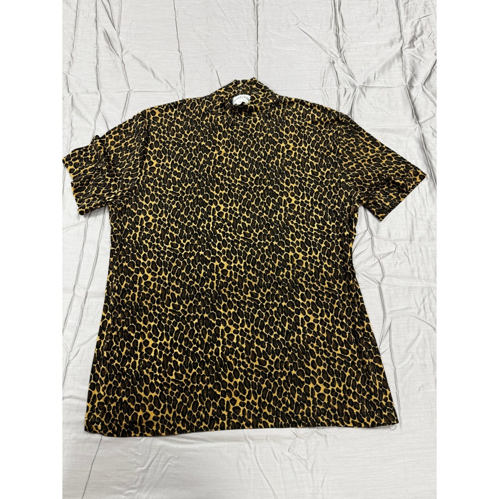Frazier Lawrence Woman Leopard Print Mock Neck Short Sleeve Top 1X Made in USA